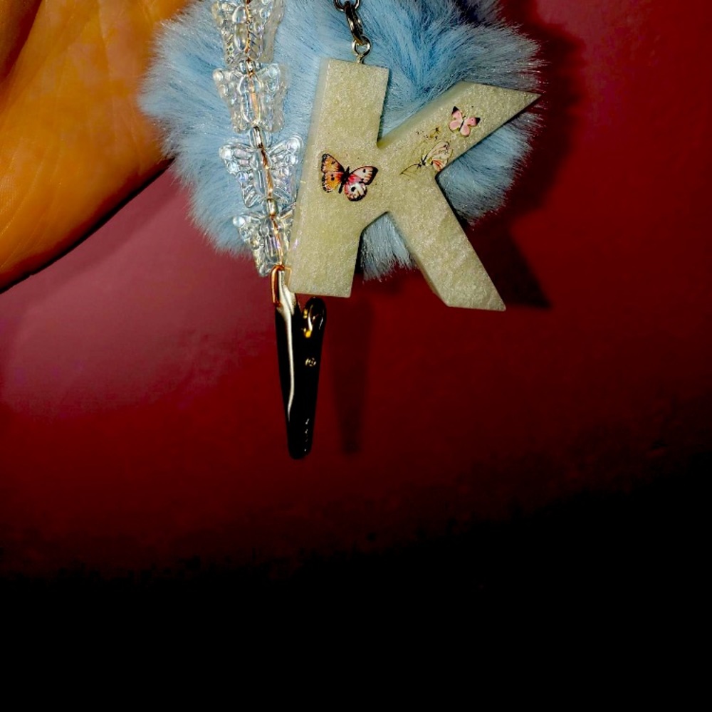Pom-Pom butterfly clip keychain